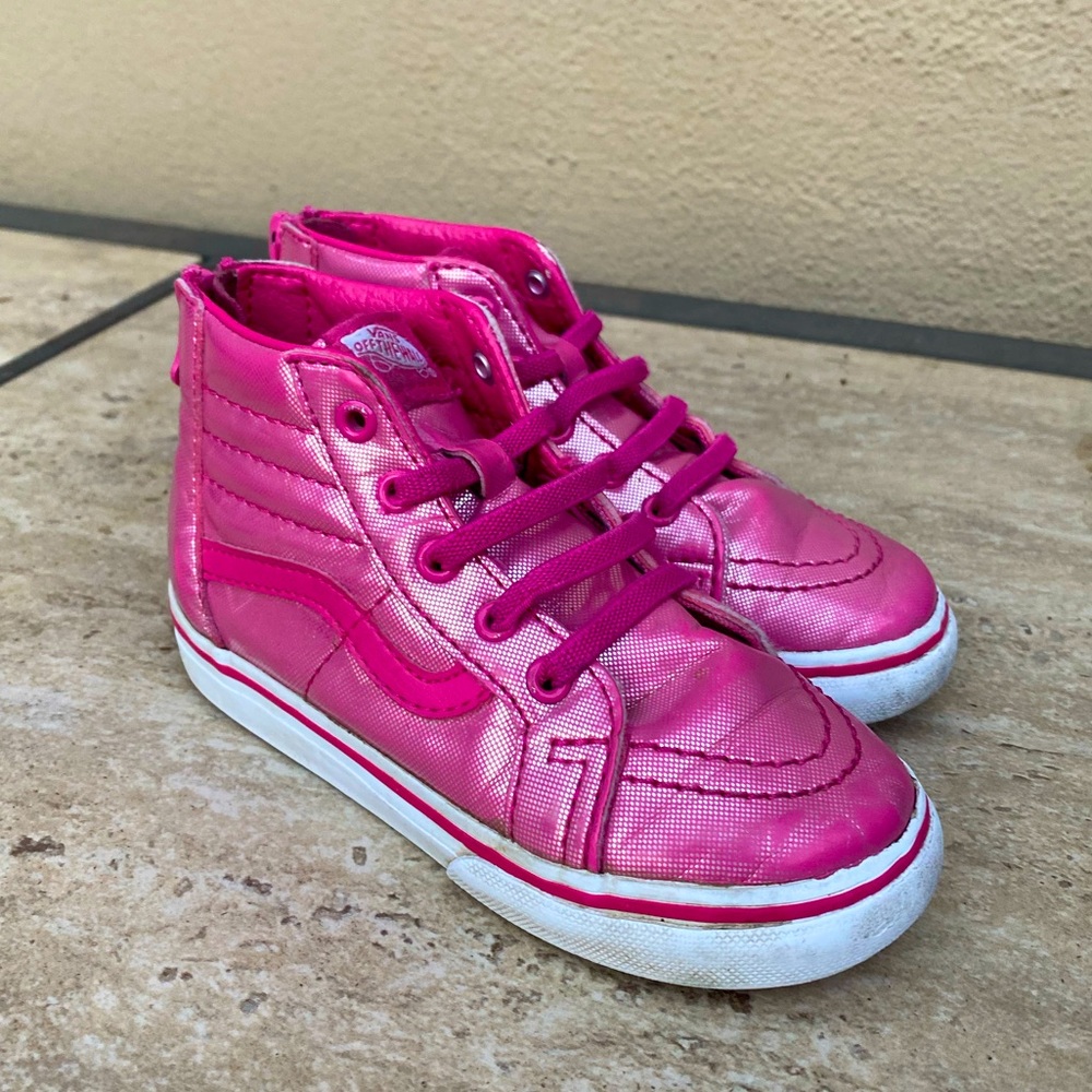 Toddler girls pink high top Vans 8.5